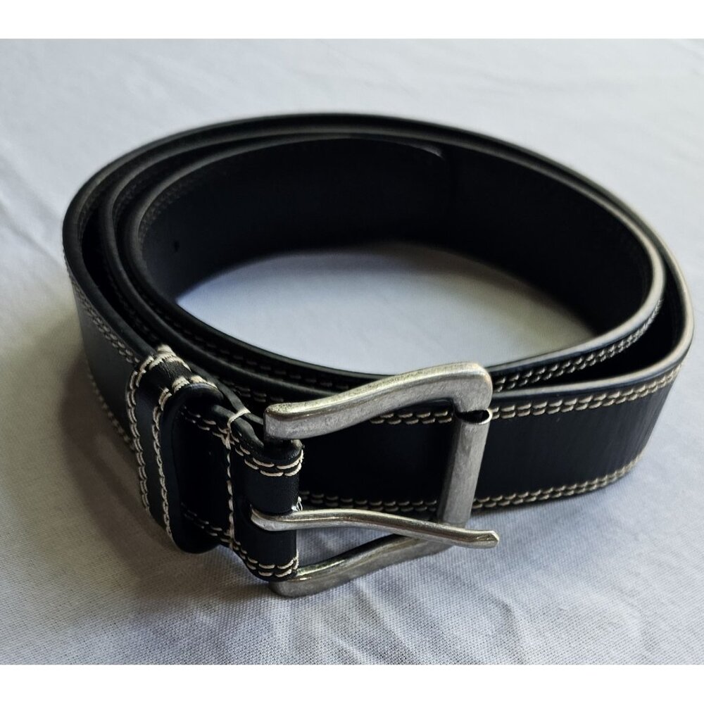 Woolrich Black w/ White Double Stitch Full Grain Leather Belt Large 36-38 WR140